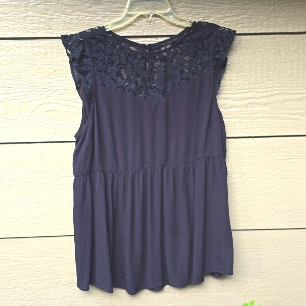 Torrid black lace gauze babydoll button mix media blouse NWT
